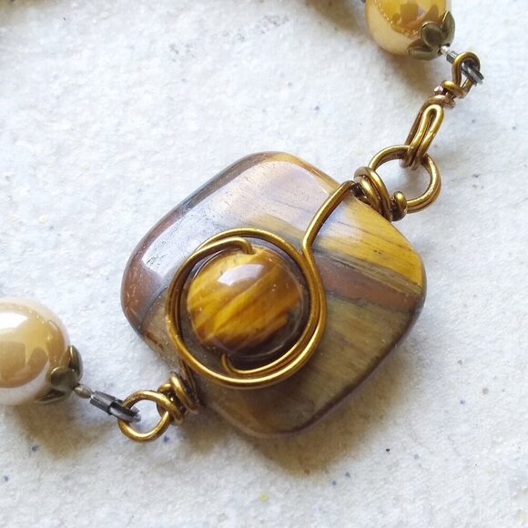 TigerEye & Shimmering AB Glass Beaded Bracelet! Handmade & One-of-a-kind Jewelry - Picture 1 of 11